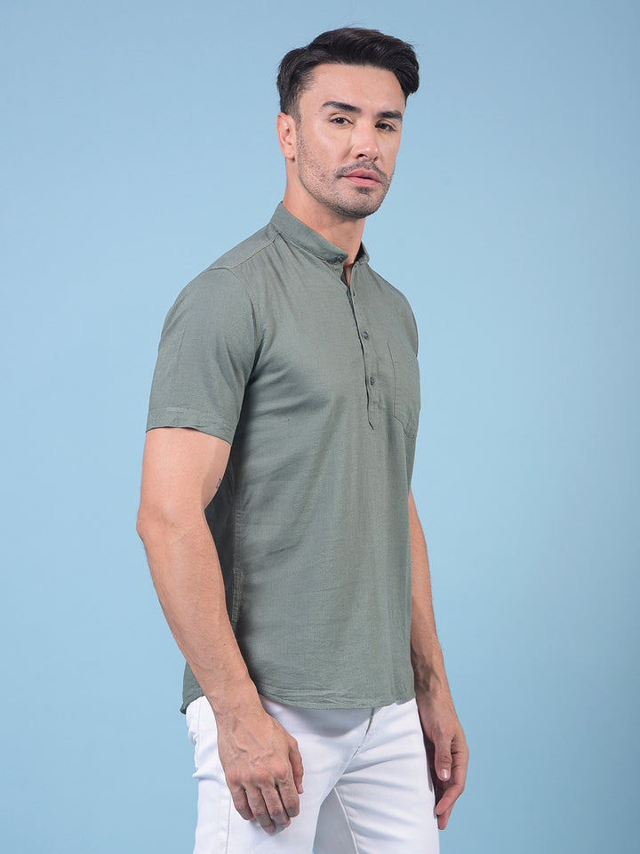 Green Linen Kurta-Men Kurtas-Crimsoune Club