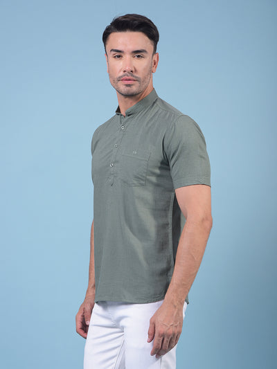 Green Linen Kurta-Men Kurtas-Crimsoune Club