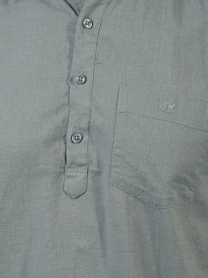 Green Linen Kurta-Men Kurtas-Crimsoune Club