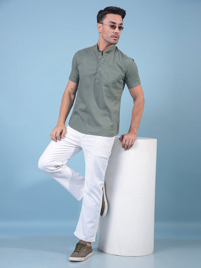 Green Linen Kurta-Men Kurtas-Crimsoune Club