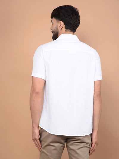 White Printed Linen Shirt-Men Shirts-Crimsoune Club