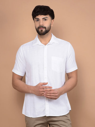 White Printed Linen Shirt-Men Shirts-Crimsoune Club