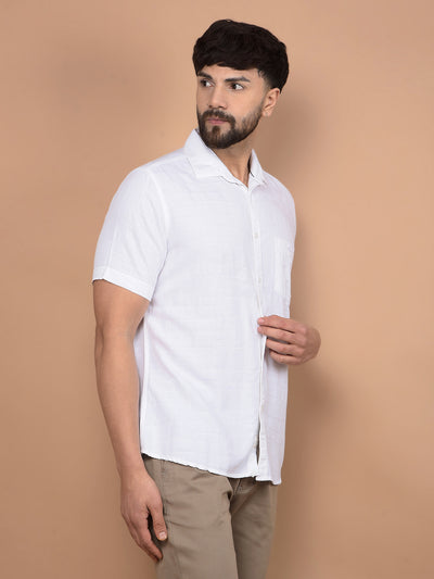 White Printed Linen Shirt-Men Shirts-Crimsoune Club