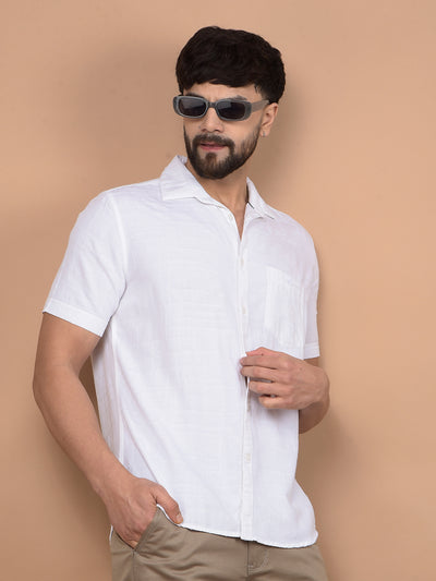 White Printed Linen Shirt-Men Shirts-Crimsoune Club