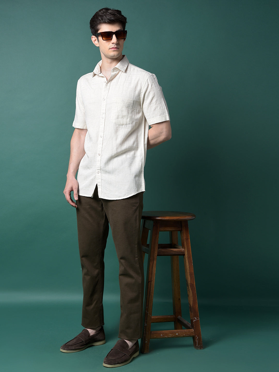 Beige Jacquard Linen Shirt-Men Shirts-Crimsoune Club