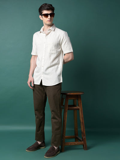 Beige Jacquard Linen Shirt-Men Shirts-Crimsoune Club
