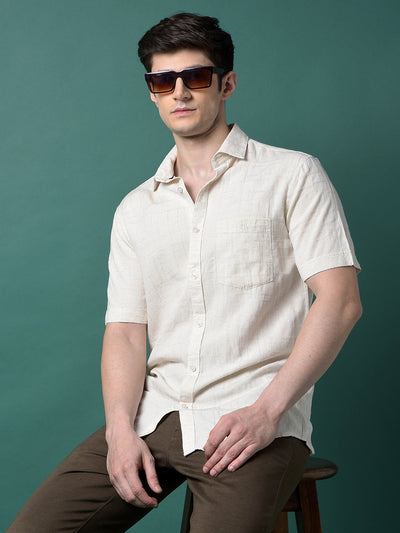 Beige Jacquard Linen Shirt-Men Shirts-Crimsoune Club