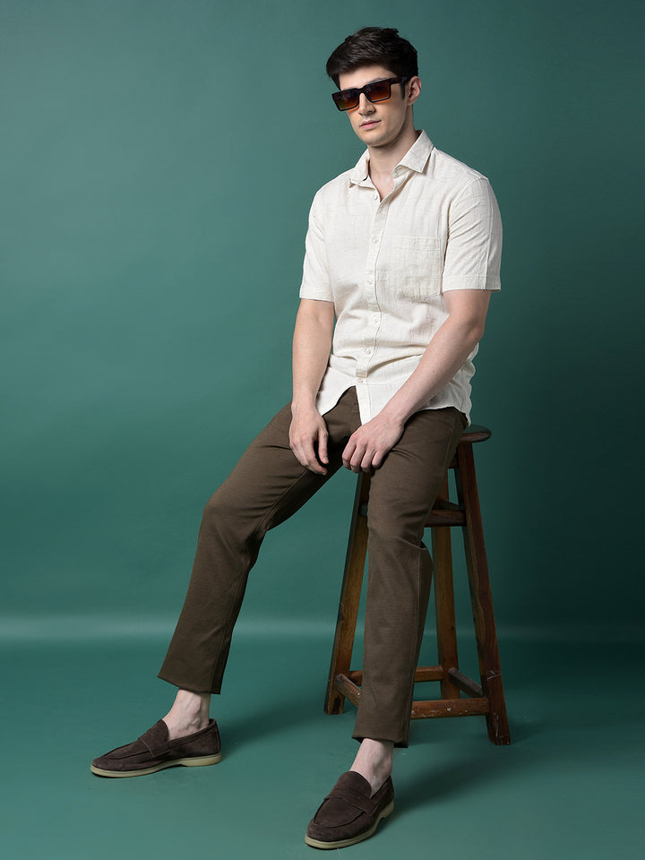 Beige Jacquard Linen Shirt-Men Shirts-Crimsoune Club