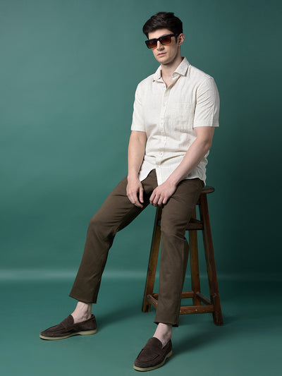 Beige Jacquard Linen Shirt-Men Shirts-Crimsoune Club