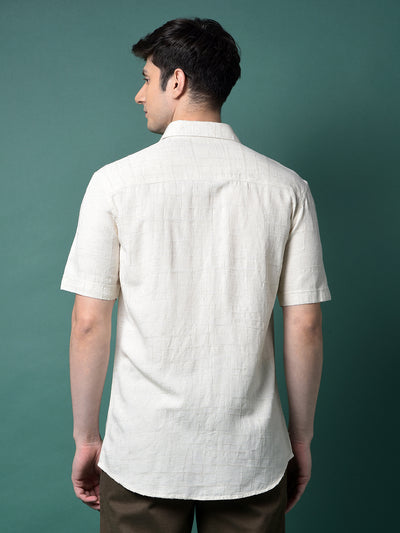 Beige Jacquard Linen Shirt-Men Shirts-Crimsoune Club
