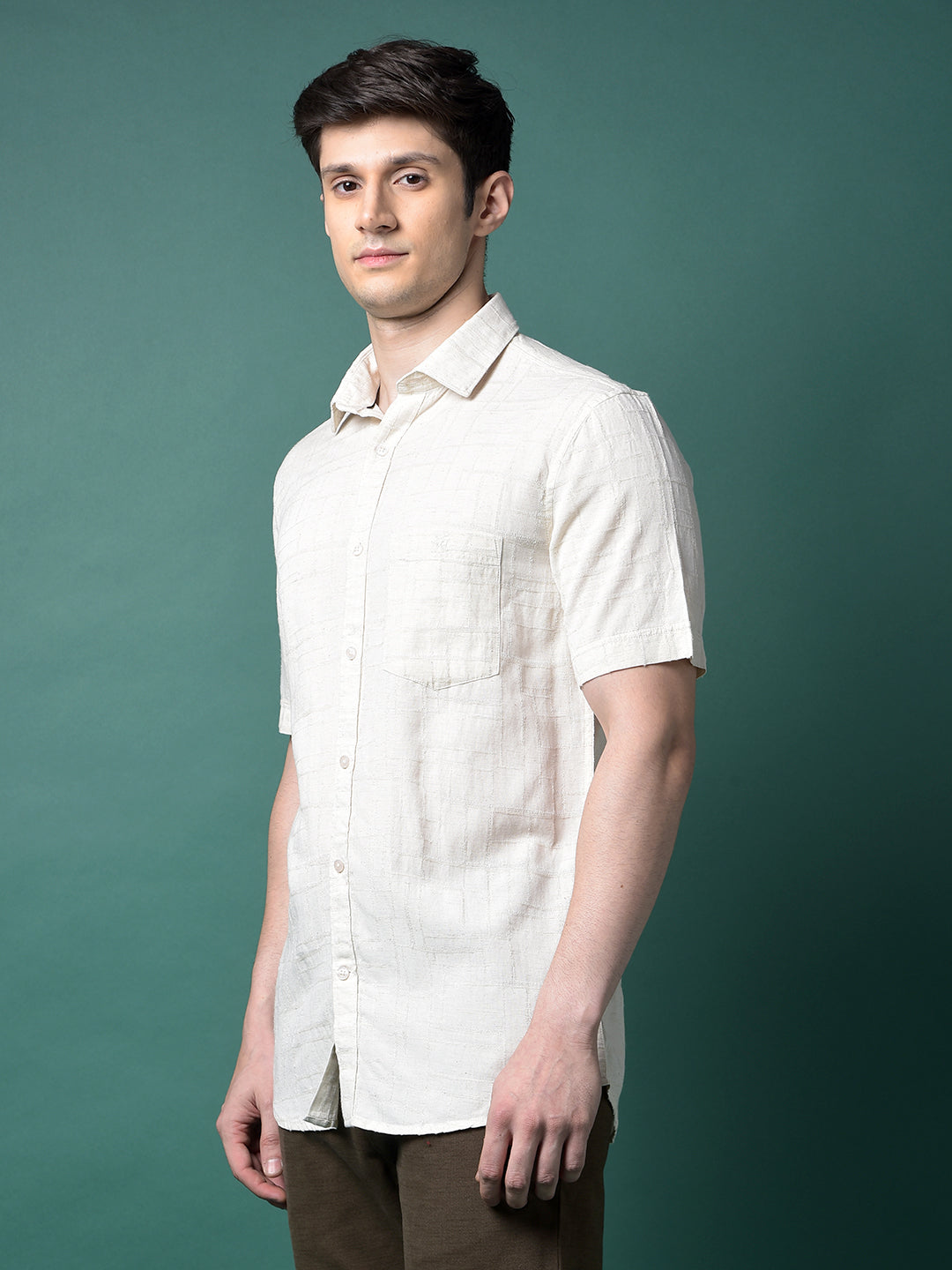 Beige Jacquard Linen Shirt-Men Shirts-Crimsoune Club