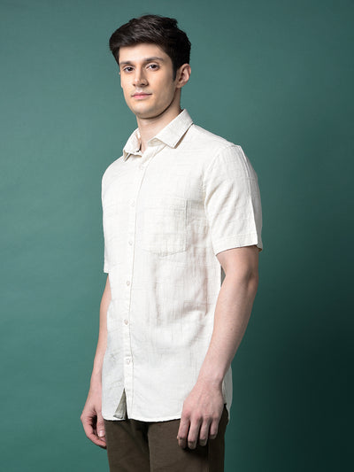 Beige Jacquard Linen Shirt-Men Shirts-Crimsoune Club