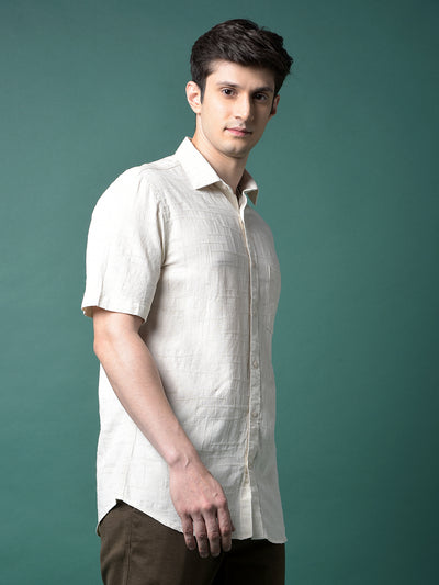 Beige Jacquard Linen Shirt-Men Shirts-Crimsoune Club