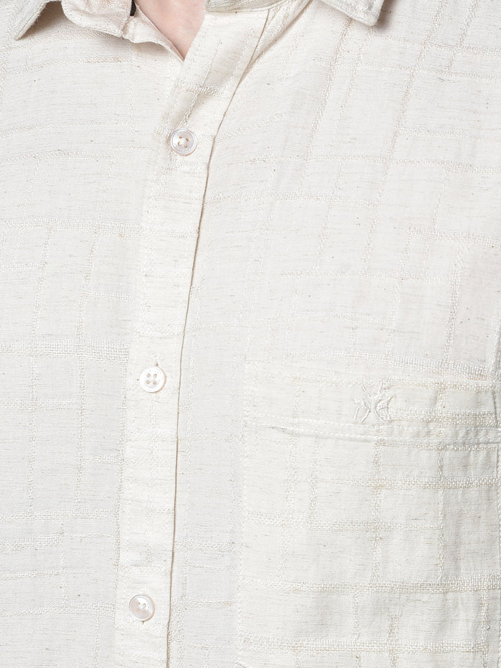 Beige Jacquard Linen Shirt-Men Shirts-Crimsoune Club