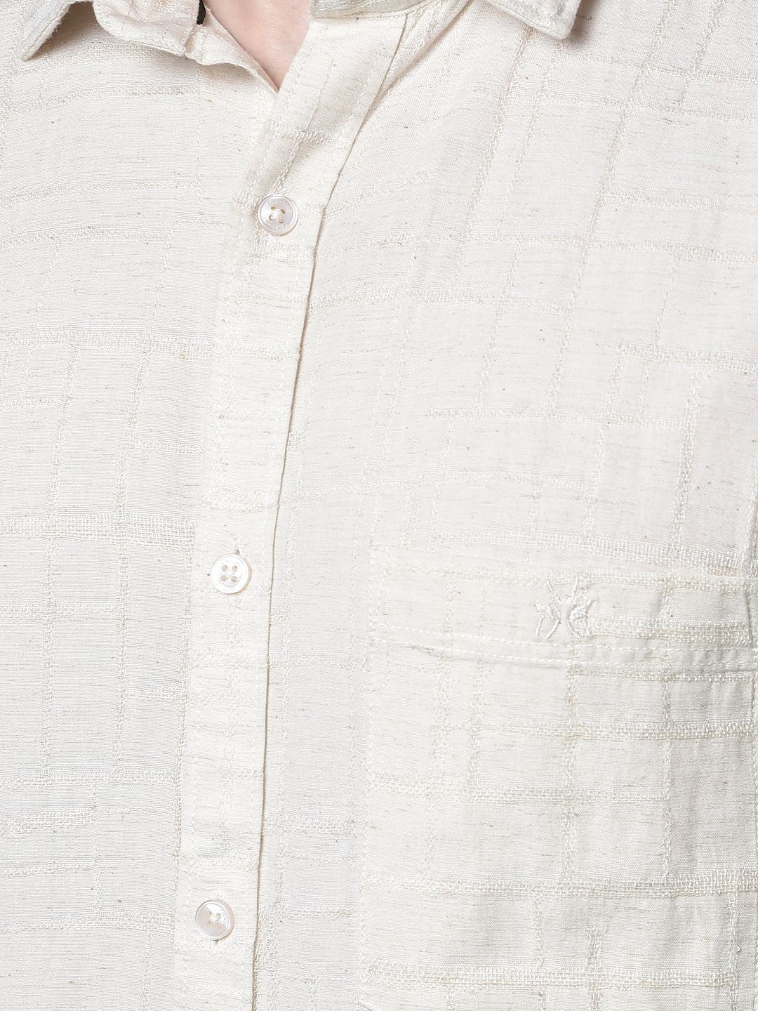 Beige Jacquard Linen Shirt-Men Shirts-Crimsoune Club