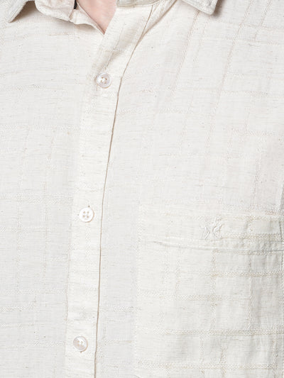 Beige Jacquard Linen Shirt-Men Shirts-Crimsoune Club