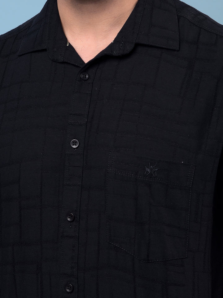 Men's Black Embroidered Linen Shirt-Men Shirts-Crimsoune Club