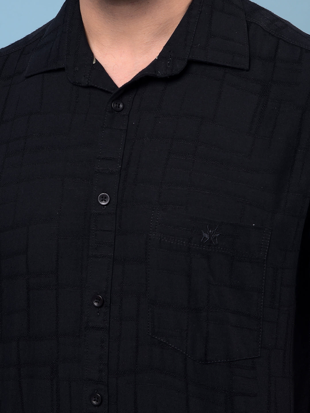 Men's Black Embroidered Linen Shirt-Men Shirts-Crimsoune Club
