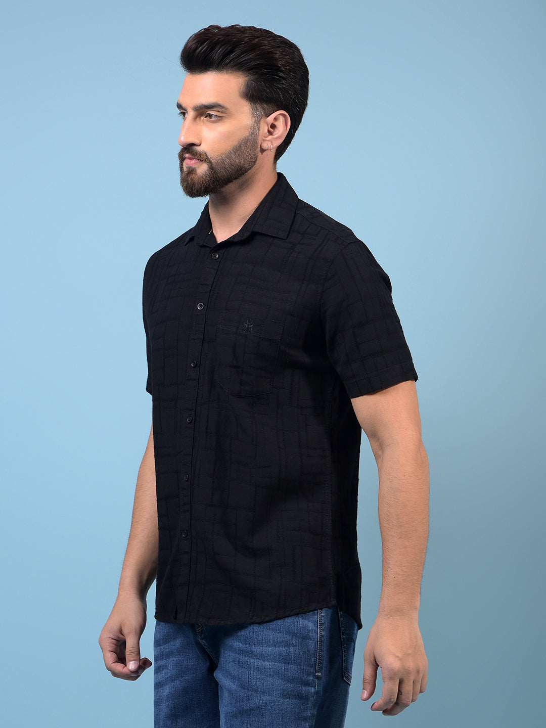 Men's Black Embroidered Linen Shirt-Men Shirts-Crimsoune Club