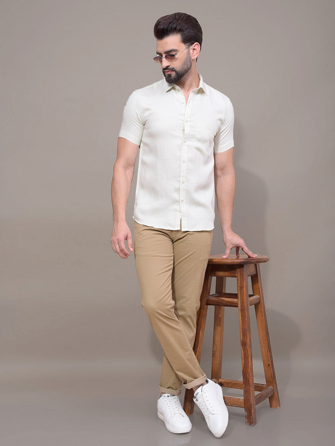 Cream Printed Shirt-Men Shirts-Crimsoune Club