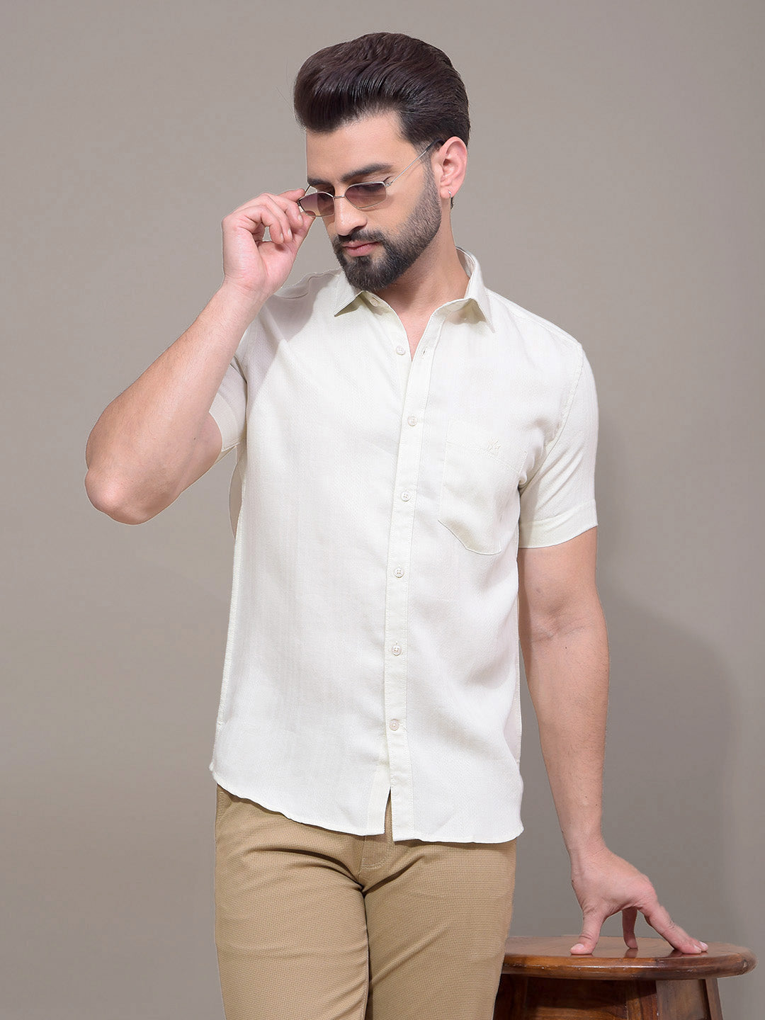 Cream Printed Shirt-Men Shirts-Crimsoune Club
