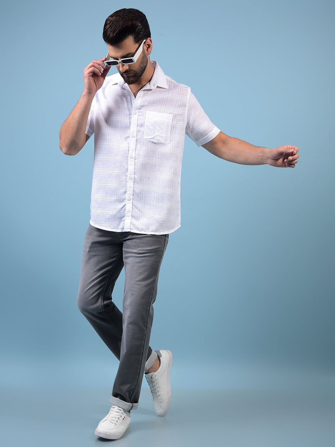 Men's White Printed Shirt-Men Shirts-Crimsoune Club