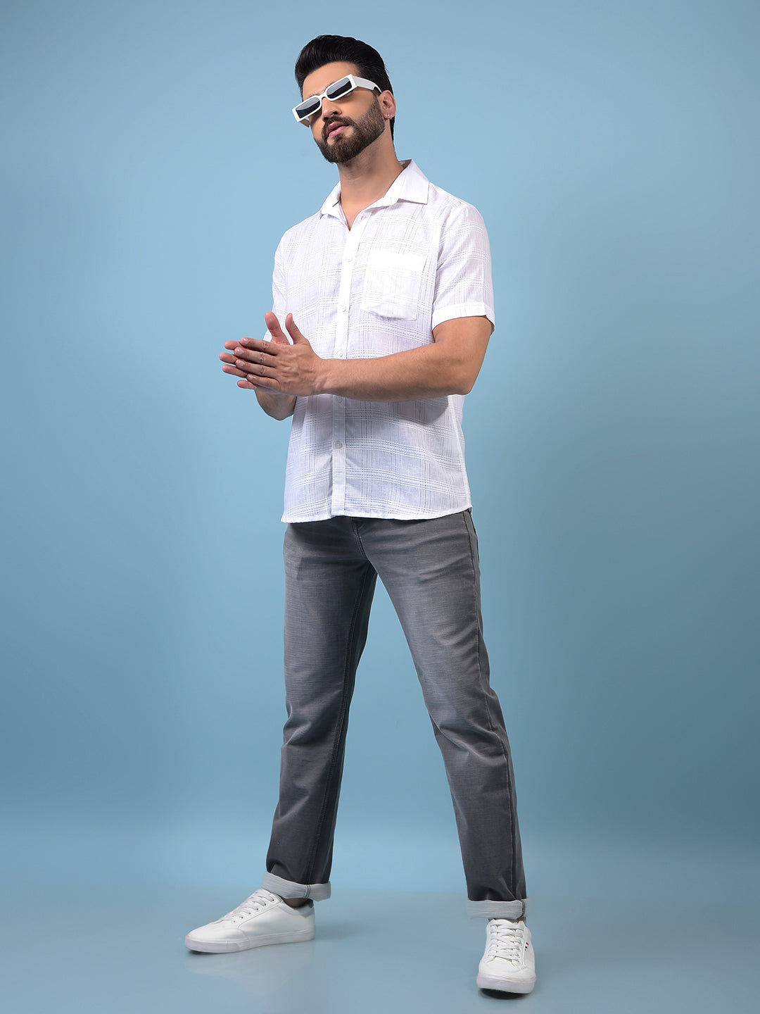 Men's White Printed Shirt-Men Shirts-Crimsoune Club
