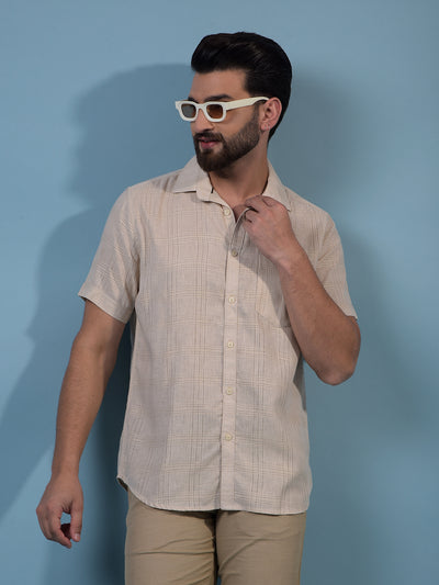 Men's Beige Printed Shirt-Men Shirts-Crimsoune Club