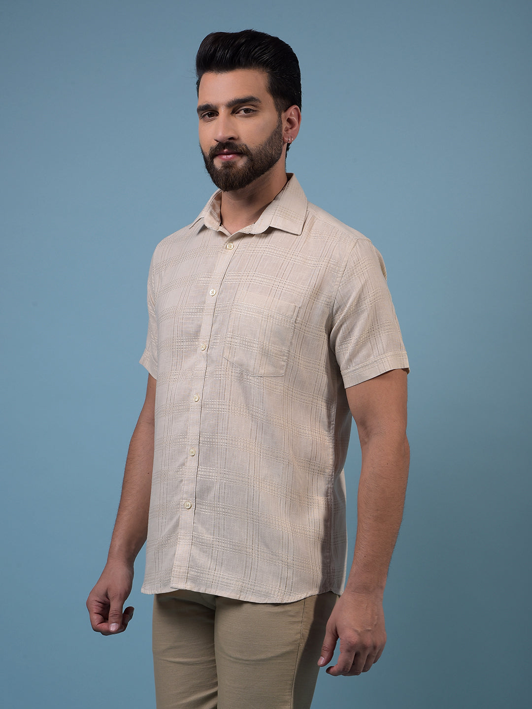 Men's Beige Printed Shirt-Men Shirts-Crimsoune Club