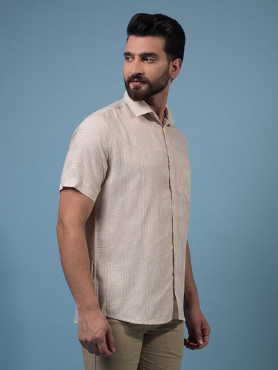 Men's Beige Printed Shirt-Men Shirts-Crimsoune Club