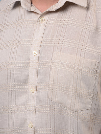 Men's Beige Printed Shirt-Men Shirts-Crimsoune Club