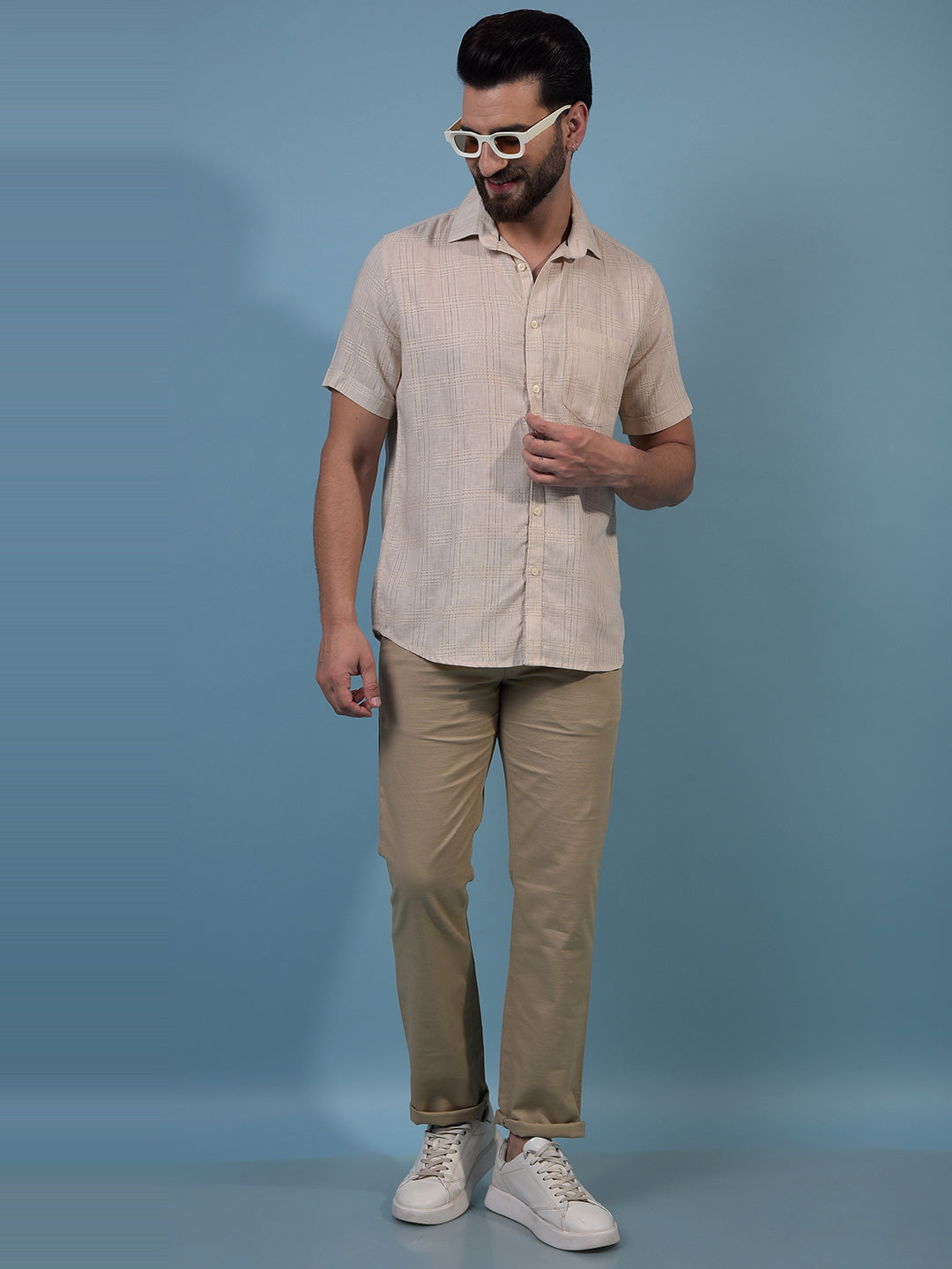 Men's Beige Printed Shirt-Men Shirts-Crimsoune Club