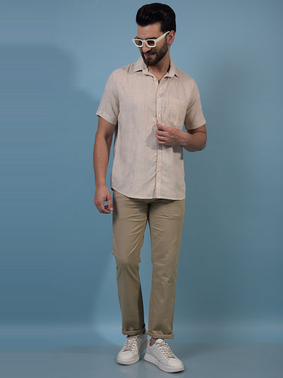 Men's Beige Printed Shirt-Men Shirts-Crimsoune Club