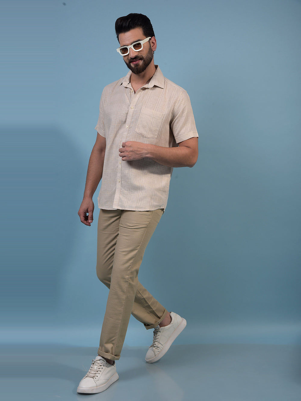 Men's Beige Printed Shirt-Men Shirts-Crimsoune Club