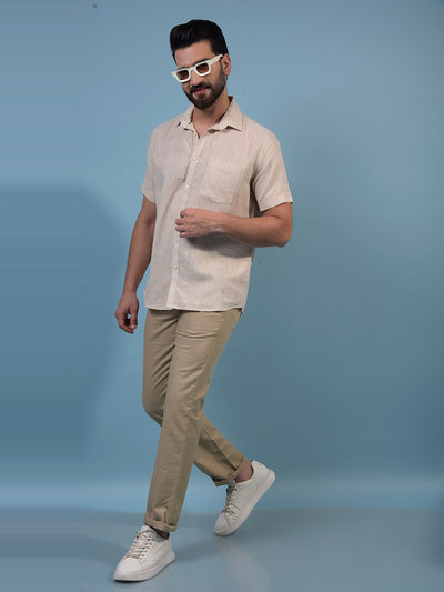 Men's Beige Printed Shirt-Men Shirts-Crimsoune Club