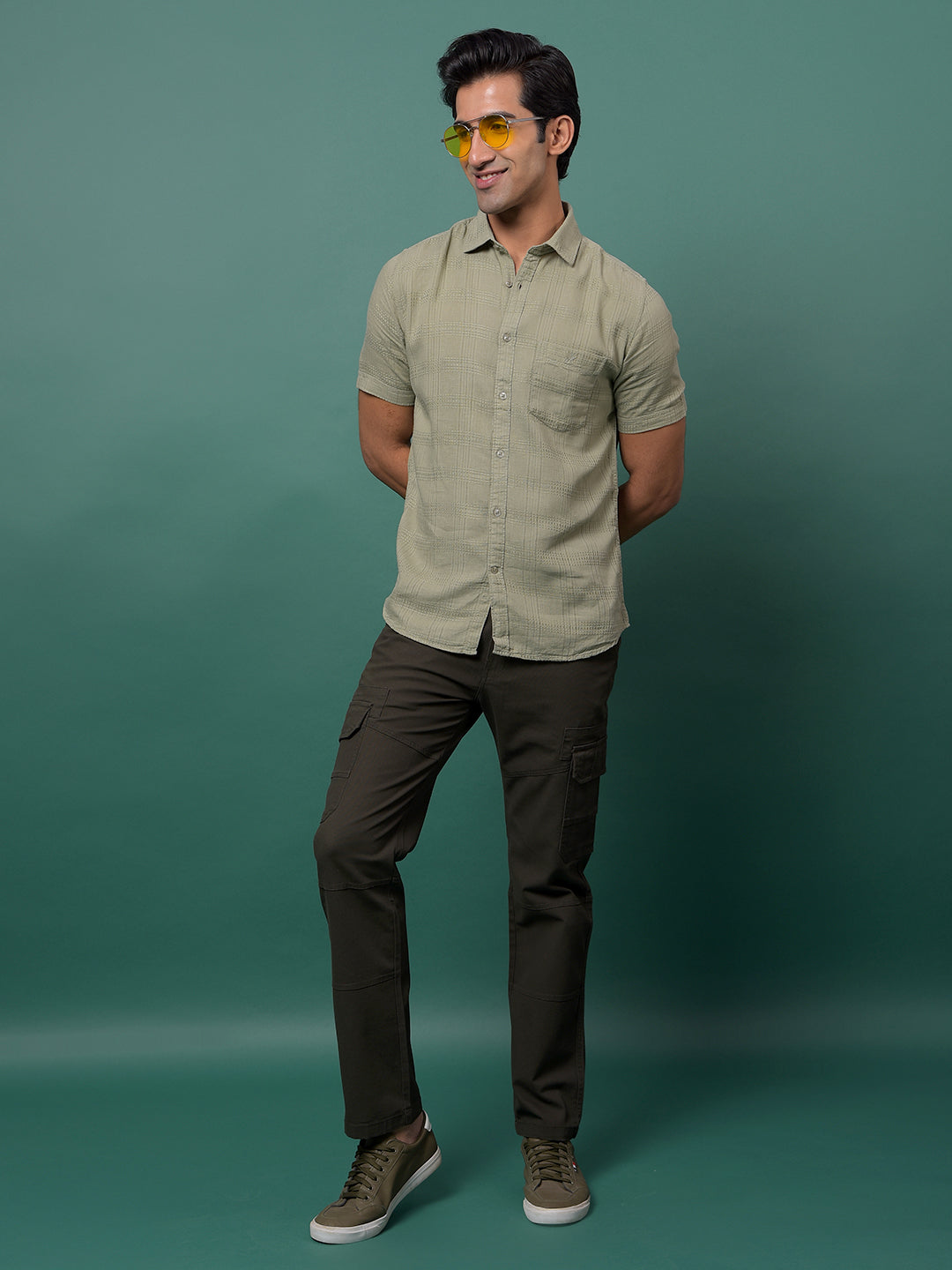 Green Checked Shirt-Men Shirts-Crimsoune Club