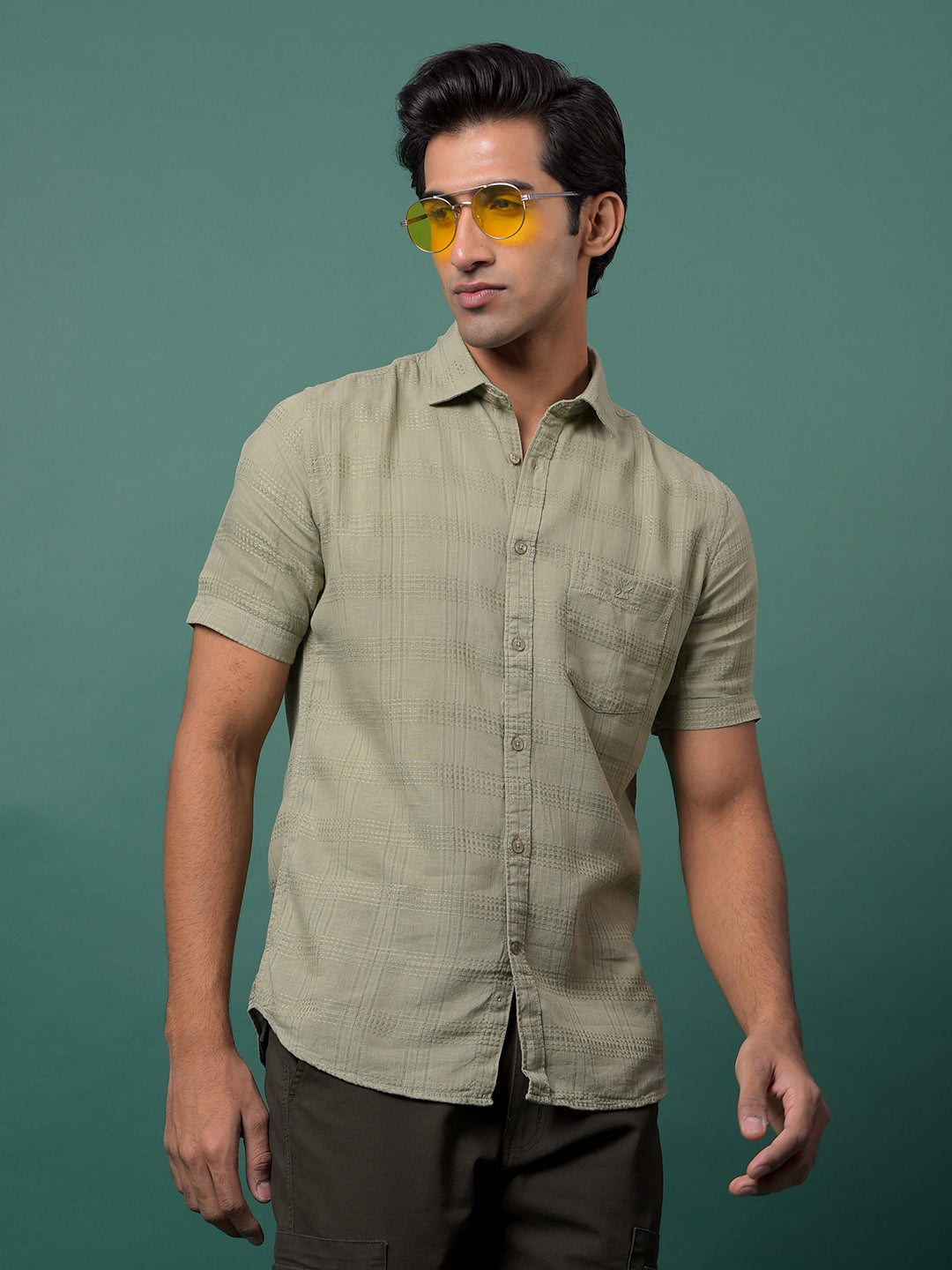 Green Checked Shirt-Men Shirts-Crimsoune Club