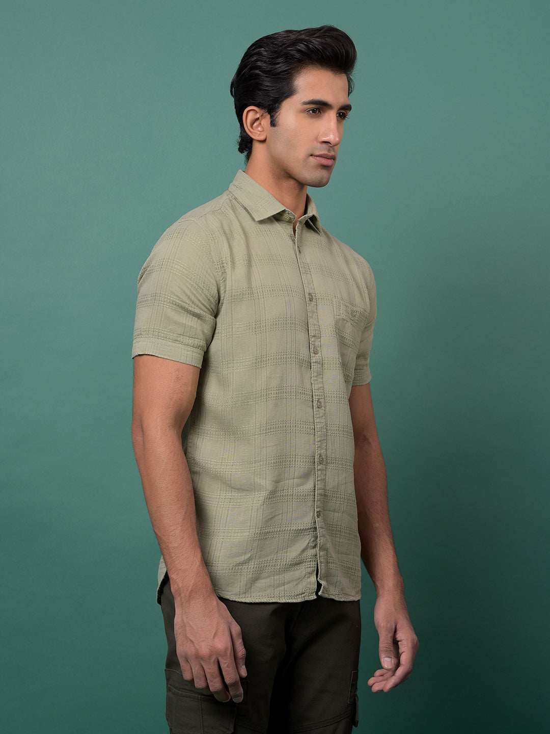 Green Checked Shirt-Men Shirts-Crimsoune Club