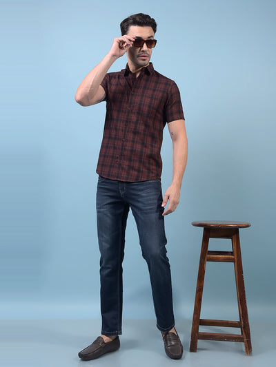 Men's Brown Checked 100% Cotton Shirt-Men Shirts-Crimsoune Club