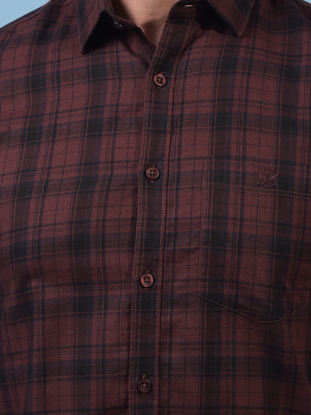 Men's Brown Checked 100% Cotton Shirt-Men Shirts-Crimsoune Club