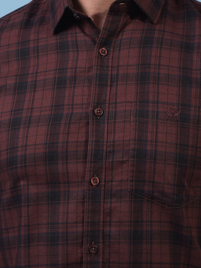 Men's Brown Checked 100% Cotton Shirt-Men Shirts-Crimsoune Club