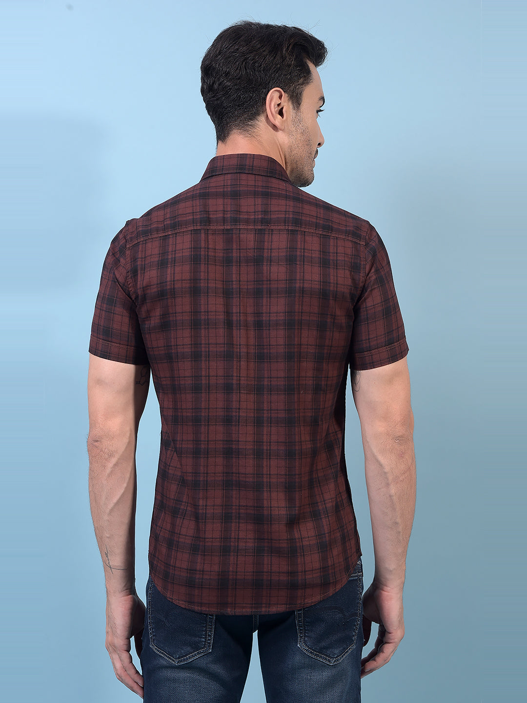 Men's Brown Checked 100% Cotton Shirt-Men Shirts-Crimsoune Club