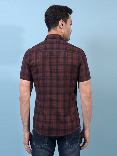 Men's Brown Checked 100% Cotton Shirt-Men Shirts-Crimsoune Club