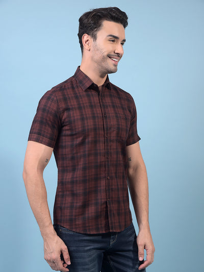 Men's Brown Checked 100% Cotton Shirt-Men Shirts-Crimsoune Club