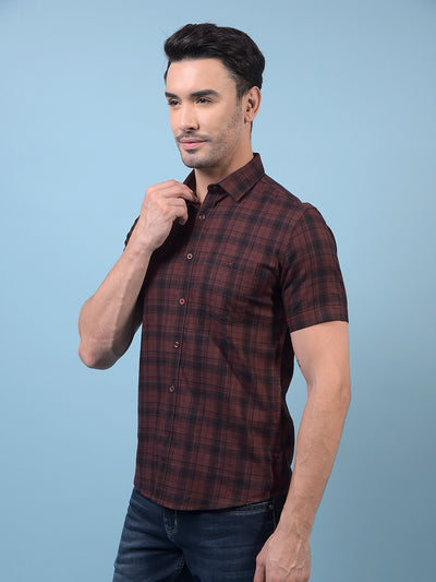 Men's Brown Checked 100% Cotton Shirt-Men Shirts-Crimsoune Club