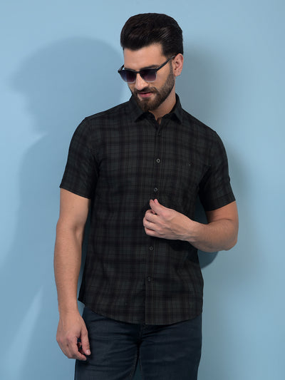 Men's Green Checked 100% Cotton Shirt-Men Shirts-Crimsoune Club