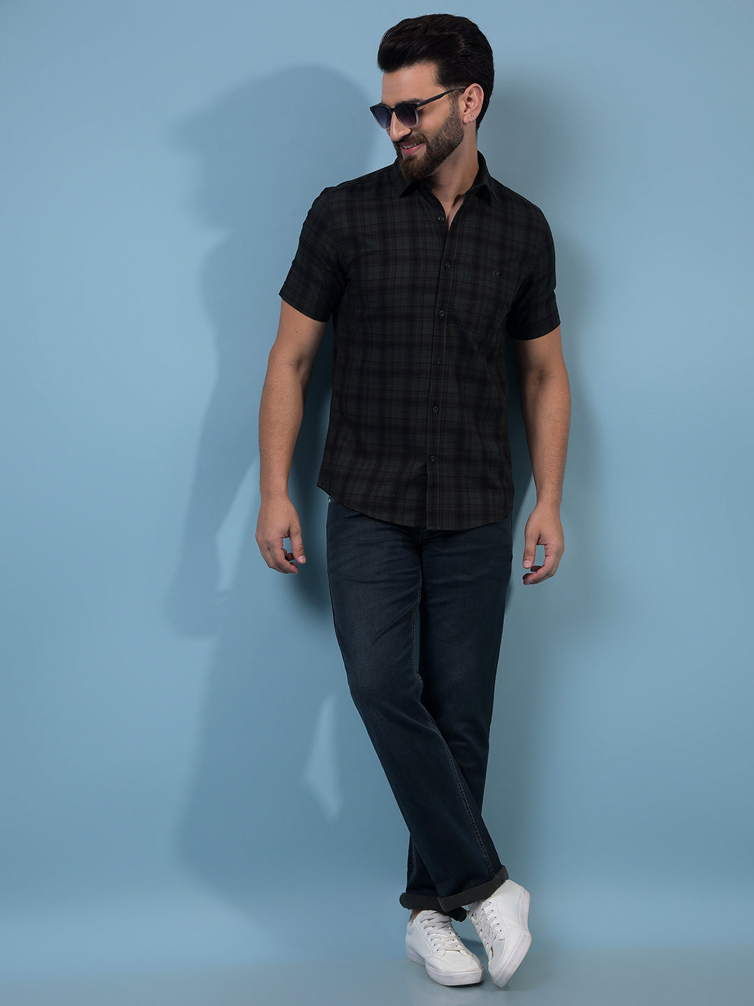 Men's Green Checked 100% Cotton Shirt-Men Shirts-Crimsoune Club