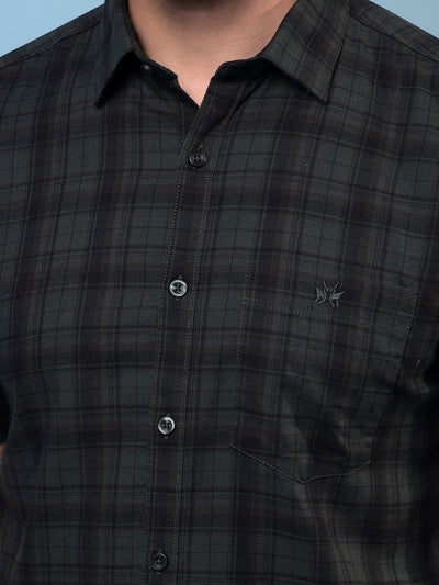 Men's Green Checked 100% Cotton Shirt-Men Shirts-Crimsoune Club