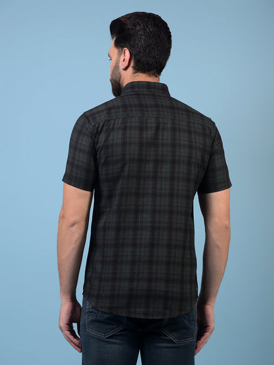 Men's Green Checked 100% Cotton Shirt-Men Shirts-Crimsoune Club