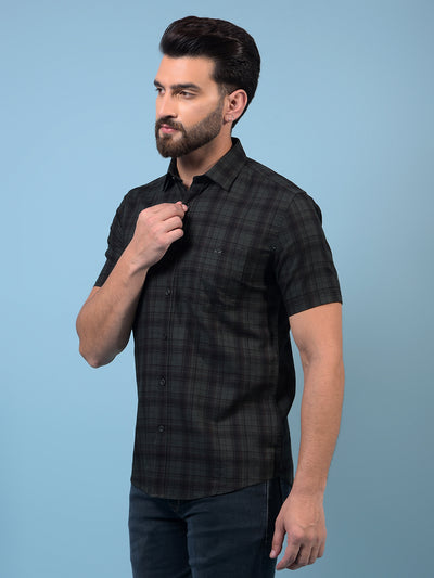 Men's Green Checked 100% Cotton Shirt-Men Shirts-Crimsoune Club